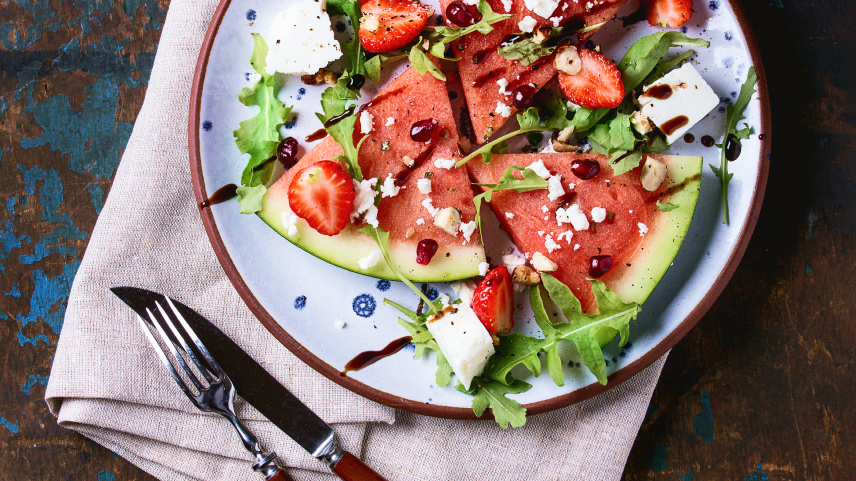 Watermelon salad with cheese